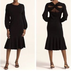 NWT J CREW sz XS BLACK MERINO Twist SWEATER DRESS Ruffle Trim Elegant Modest